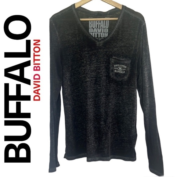 Buffalo David Bitton Black/Gray Regular Fit Long Sleeve T-Shirt Size S - Picture 1 of 12